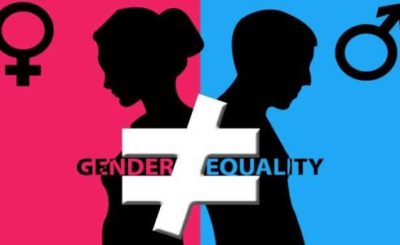 gender inequality sign between male and female silhouette.