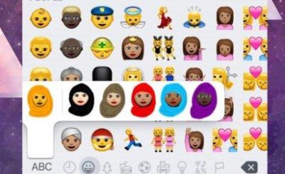 Hijab emojis among other Apple emojis