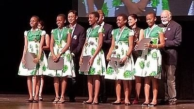 On stage: Nigerian school girls who won Technovation World Pitch 2018